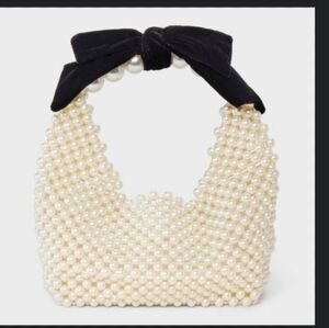 a new day Pearl Beaded Clutch with Black Bow